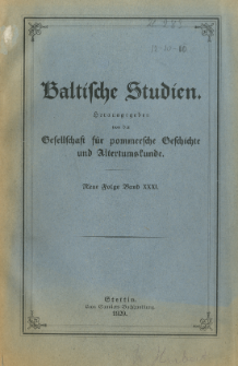 Baltische Studien. Neue Folge Bd. 31 (1929)
