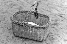 Wicker basket for shopping, mushrooms
