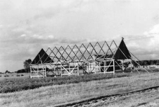 A half-timbered barn