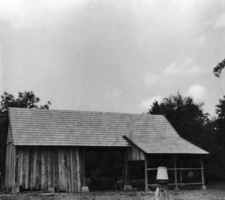 A half-timbered barn