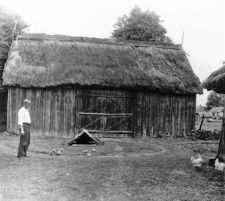 A half-timbered barn