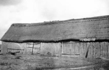 A half-timbered barn