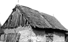 A clay barn with a cowshed