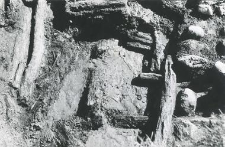 Deep trench outside the collegiate church (from the south), wooden structure of the rampart from the north