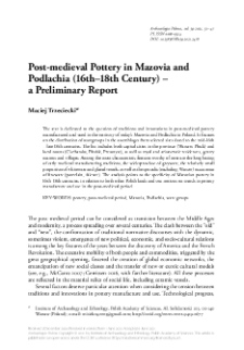 Post-medieval Pottery in Mazovia and Podlachia (16th–18th Century) – a Preliminary Report