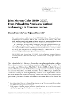 John Morton Coles (1930-2020). From Palaeolithic Studies to Wetland Archaeology. A Commemoration