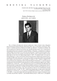 Tadeusz Rosłanowski (20 II 1933 &ndash; 16 V 2019)