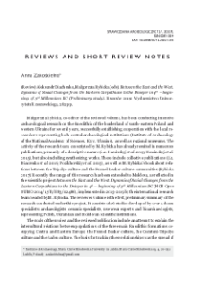 Between the East and the West. Dynamic of Social Changes from the Eastern Carpathians to the Dnieper in 4th &ndash; beginning of 3rd Millennium BC (Preliminary study), Aleksandr Diachenko, Małgorzata Rybicka (eds), Rzesz&oacute;w 2019 : [recenzja]