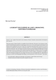 Logboat Discovered in Lake Lubanowo, Western Pomerania
