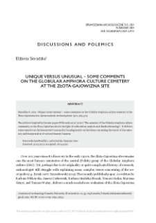 Unique versus unusual &ndash; some comments on the Globular Amphora culture cemetery at the Złota-Gajowizna site