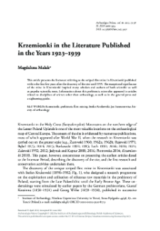 Krzemionki in the Literature Published in the Years 1923–1939