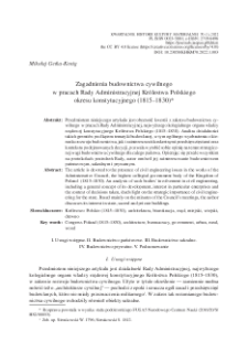 Zagadnienia budownictwa cywilnego w pracach Rady Administracyjnej Kr&oacute;lestwa Polskiego okresu konstytucyjnego (1815&ndash;1830)