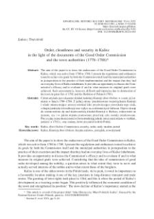 Order, cleanliness and security in Kalisz in the light of the documents of the Good Order Commission and the town authorities (1778&ndash;1788)