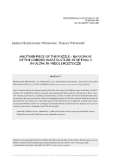 Another piece of the puzzle &ndash; Barrow III of the Corded Ware culture at site no. 3 in Ul&oacute;w, in Middle Roztocze