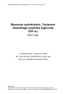 Wyznania cudzołożnika. Testament lwowskiego prawnika Zygmunta (XVI w.)