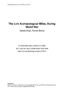 The Lviv Archaeological Milieu During World War
