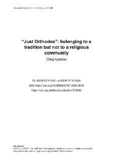 “Just Orthodox”: Belonging to a Tradition but not to a Religious Community. Review of Catherine Wanner’s book: Everyday Religiosity and the Politics of Belonging in Ukraine, Cornell University Press, 2022