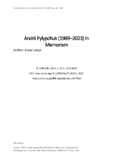 Andrii Fylypchuk (1989–2023) In Memoriam