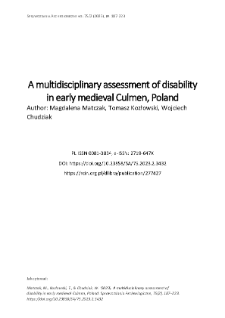 A multidisciplinary assessment of disability in early medieval Culmen, Poland