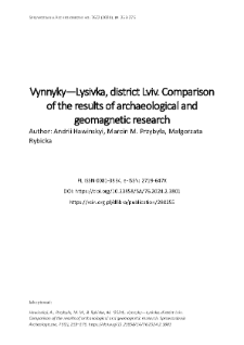 Vynnyky&mdash;Lysivka, district Lviv. Comparison of the results of archaeological and geomagnetic research