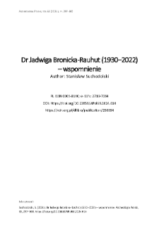Dr Jadwiga Bronicka-Rauhut (1930&ndash;2022) &ndash; wspomnienie