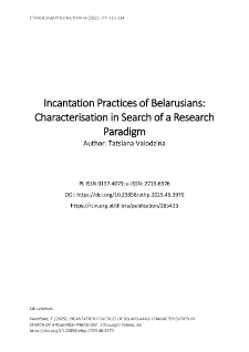 Incantation Practices of Belarusians: Characterisation in Search of a Research Paradigm