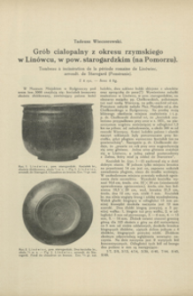 Gr&oacute;b ciałopalny z okresu rzymskiego w Lin&oacute;wcu, w pow. starogardzkim (na Pomorzu)