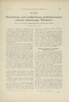 Rozważania nad osadnictwem prehistorycznem obszaru dzisiejszego Wiednia