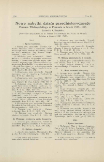 Nowe nabytki działu przedhistorycznego Muzeum Wielkopolskiego w Poznaniu w latach 1923-1925