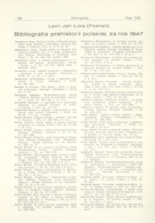 Bibliografia prehistorii polskiej za rok 1947 + Uzupełnienie za lata poprzednie