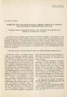 Probleme der arch&auml;ologischen Forschungen zum fr&uuml;hen Mittelalter in Westpommern (1945-1972)