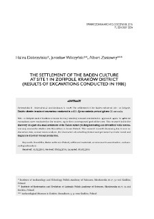 The settlement of the Baden culture at site 1 in Zofipole, Krak&oacute;w district (results of excavations conducted in 1986)