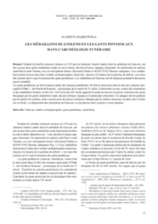 Les m&eacute;daillons de Gniezno et les gants pontificaux dans l&rsquo;arch&eacute;ologie fun&eacute;raire