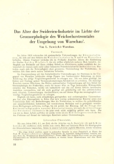 Das Alter der Swiderien-Industrie im Lichte der Geomorphologie des Weichselurstromtales der Umgebung von Warschau