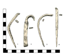 Artifacts: 1.,3.-4. Nail, headlesss, 2. Fragment with an eyelet