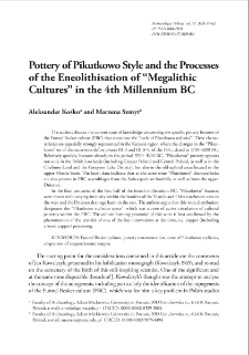Pottery of Pikutkowo Style and Processes of Eneolithisation of “Megalithic Cultures” in the 4th Millennium BC
