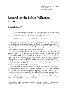 Research over the Lublin-Volhynian Culture