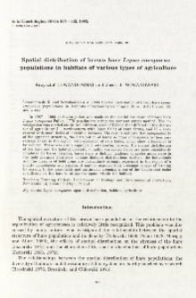 Studies on the European hare. 49. Spatial distribution of brown hare Lepus europaeus populations in habitats of various types of agriculture