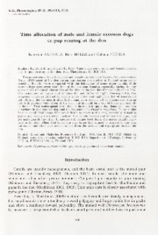 Time allocation of male and female raccoon dogs to pup rearing at the den