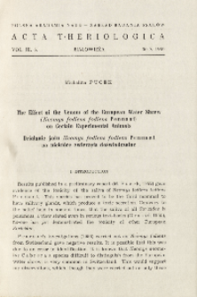 The effect of the venom of the European water shrew ( Neomys fodiens fodiens Pennant) on certain experimental animals; Działanie jadu Neomys fodiens fodiens Pennant na niekt&oacute;re zwierzęta doświadczalne