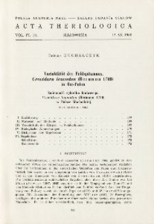 Variabilit&auml;t der Feldspitzmaus, Crocidura leucodon (Hermann 1780) in Ost-Polen; Zmienność zębiełka białawego, Crocidura leucodon (Hermann 1780) w Polsce Wschodniej