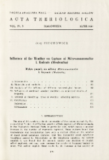 Influence of the weather on capture of Micromammalia. I. Rodents (Rodentia); Wpływ pogody na odłowy Micromammalia. I. Gryzonie (Rodentia)