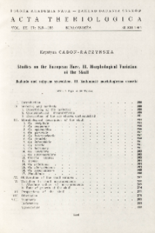 Studies on the European hare. III. Morphological variation of the skull; Badania nad zającem szarakiem. III. Zmienność morfologiczna czaszki
