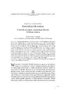 Destruction or Synthesis. On Two Methods of Interpretation of William James&rsquo; Philosophy