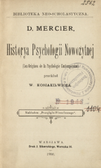 Historya psychologii nowożytnej = (Les origines de la psychologie contemporaine)