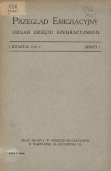 Przegląd Emigracyjny : organ Urzędu Emigracyjnego, 1927, z. 3