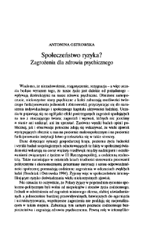 Społeczeństwo ryzyka? Zagrożenia dla zdrowia psychicznego