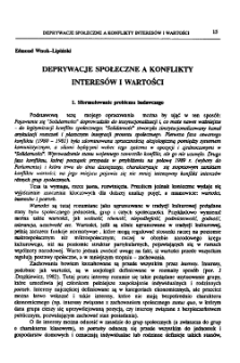 Deprywacje społeczne a konflikty interes&oacute;w i wartości