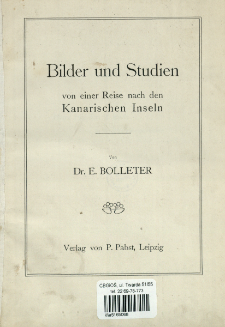 Bilder und Studien von einer Reise nach den Kanarischen Inseln