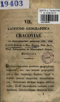 Latitudo geographica Cracoviae : ex observationibus annorum 1829, 1830 et 1831 deducta